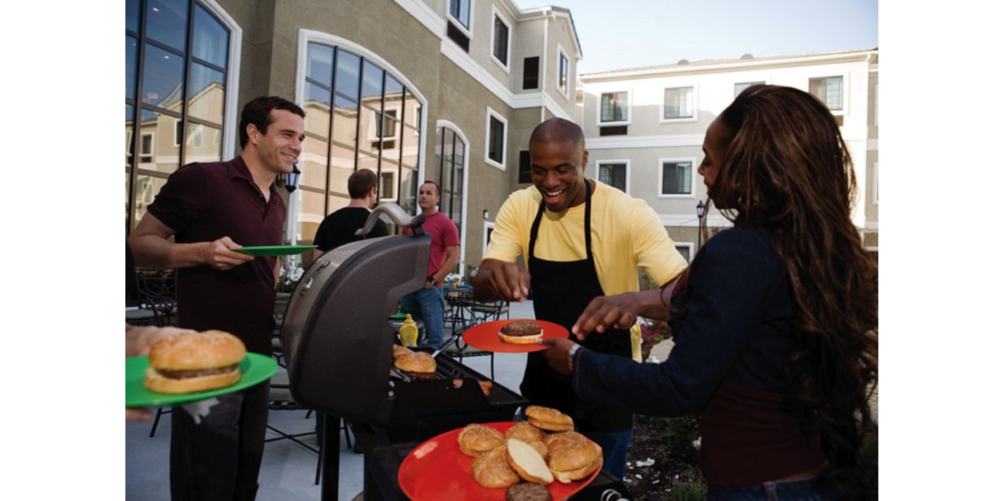 We offer a complimentary hot breakfast daily for our guests. We also off a guest social Monday-Wednesday evenings from 5:30-7:00 PM with complimentary light food and beverages.